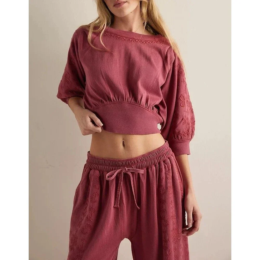 Free People Intimately Feeling Special Pullover Blouse Top Embroidered XL 286928